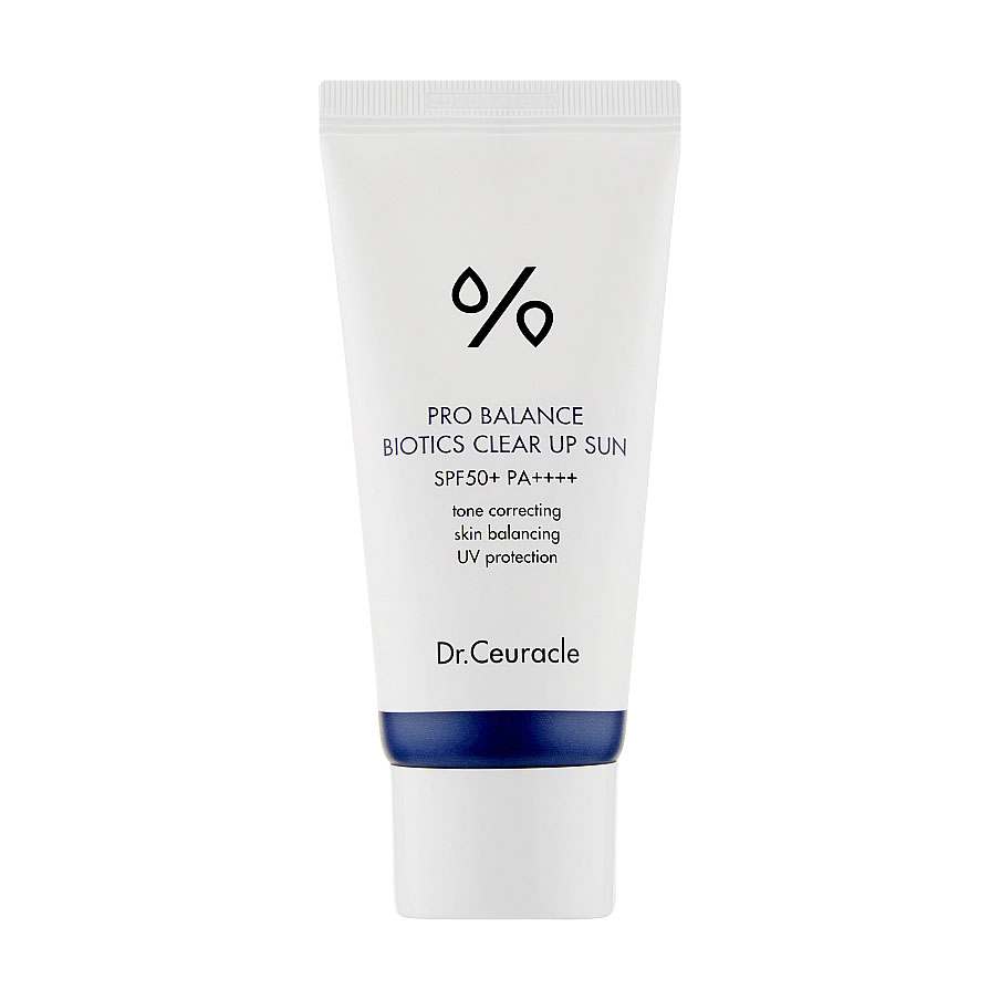 Уцінка! Сонцезахисний освітлювальний крем для обличчя Dr.Ceuracle Pro Balance Biotics Clear Up Sun SPF50+ PA++++ з пробіотиками, 50 мл